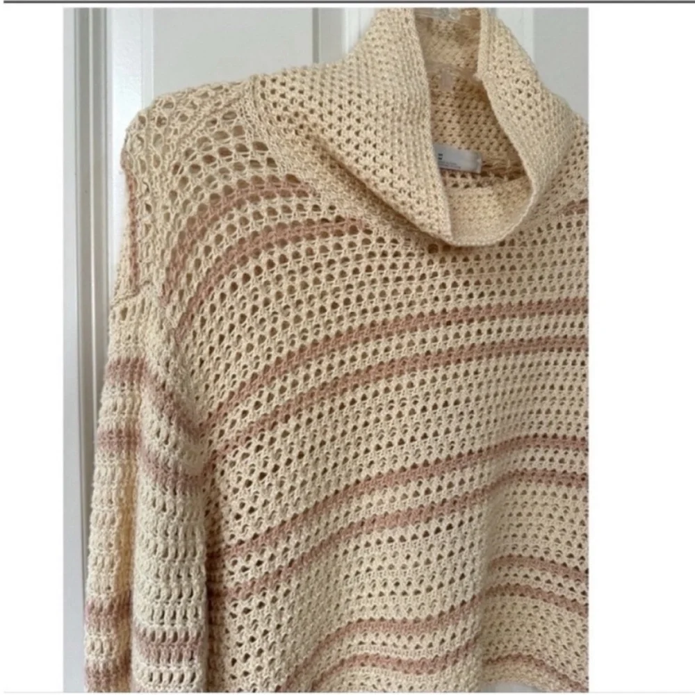 Free People Montauk Dunes Crochet Open Weave Mock Cowl Top